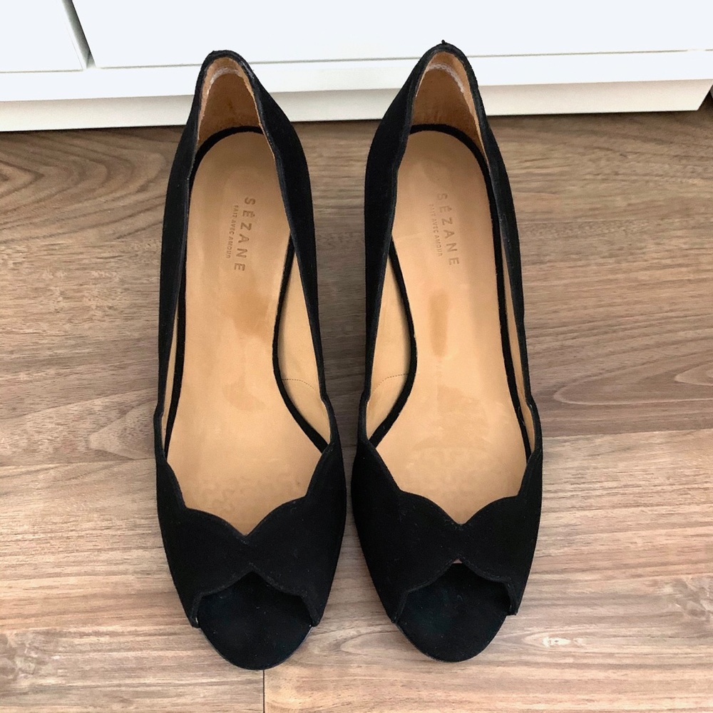 NEW Sézane Escarpins Low Callas Black Suede 7 / 38